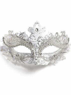 White Silver Masquerade Mask Lace Venetian Costume Party Eye Mask Adjustable